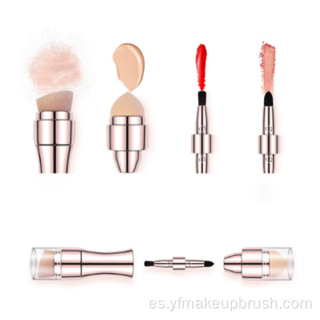 Conjunto de cepillo de maquillaje portátil rosa de oro 4pcs